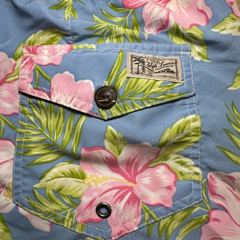 Polo Ralph Lauren Mens Blue Floral Swim Shorts Trunks Tropical Hawaii 8 Inseam M